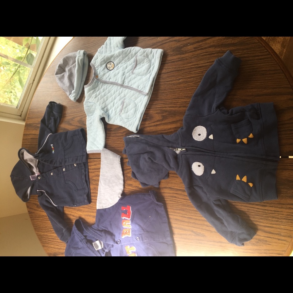 4 jackets 6 to 9 months old, monster hoodie